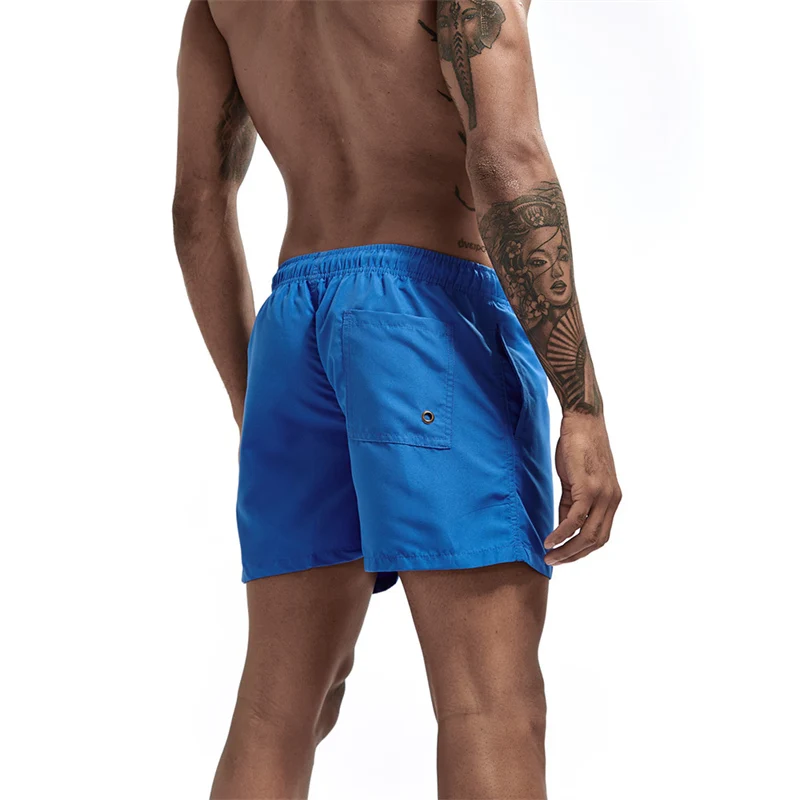 Mens Swim Trunks with Mesh Lining Side Pockets Solid Beach Shorts Quick Dry Lightweight Drawstring Board Shorts Summer Swimwear