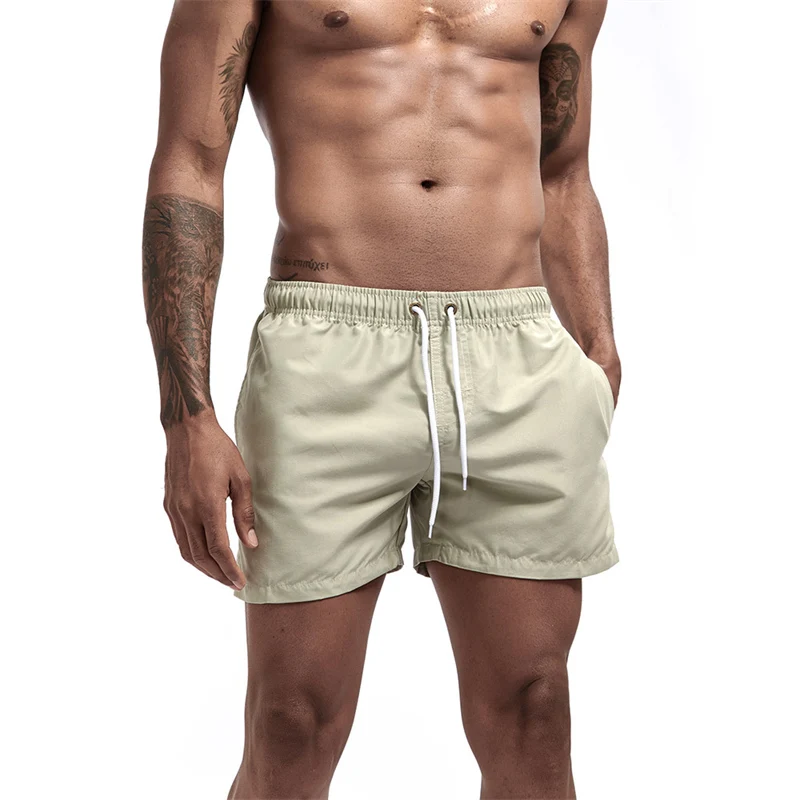 Mens Swim Trunks with Mesh Lining Side Pockets Solid Beach Shorts Quick Dry Lightweight Drawstring Board Shorts Summer Swimwear