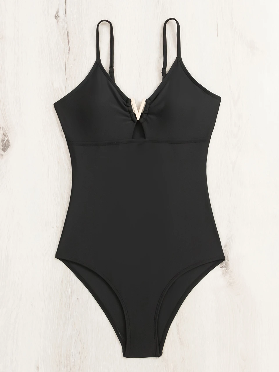 2025 Cut Out Front V Wire Swimsuit One Piece Solid Swimwear Women Sexy Bathers Bathing Swimming Suit Female Padded Beachwear