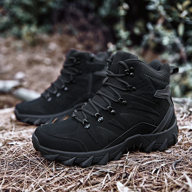 HIKEUP Men's Ankle Boots for Leather Men's Winter Boots Brand Designer Hiking Tactical Shoes Work Safety Sneakers Army