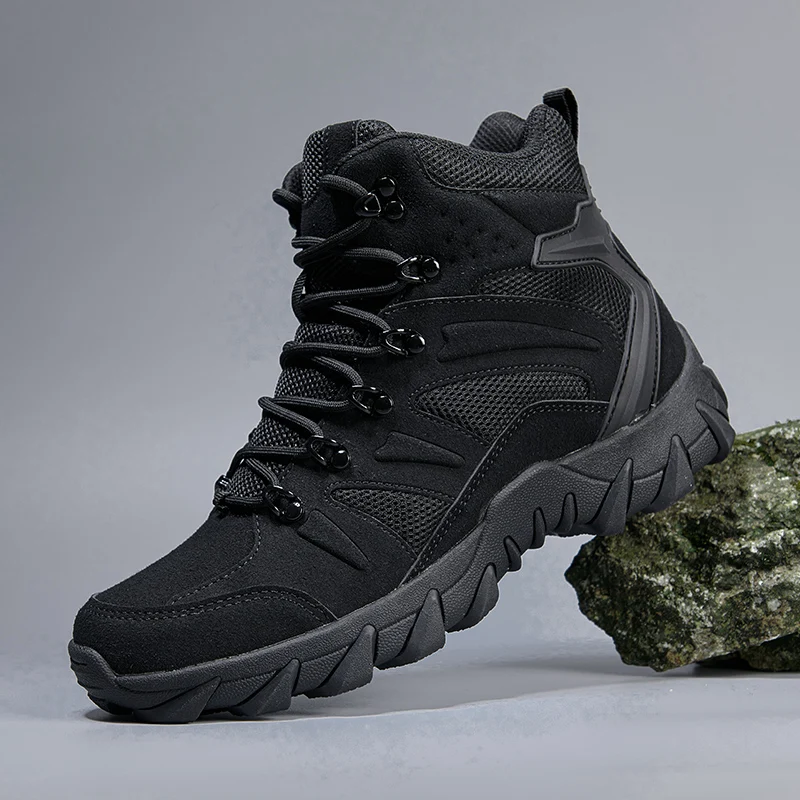 HIKEUP Men's Ankle Boots for Leather Men's Winter Boots Brand Designer Hiking Tactical Shoes Work Safety Sneakers Army