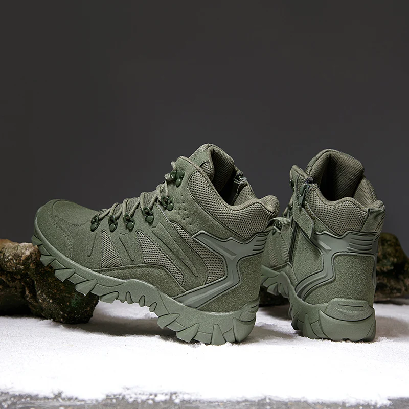 HIKEUP Men's Ankle Boots for Leather Men's Winter Boots Brand Designer Hiking Tactical Shoes Work Safety Sneakers Army