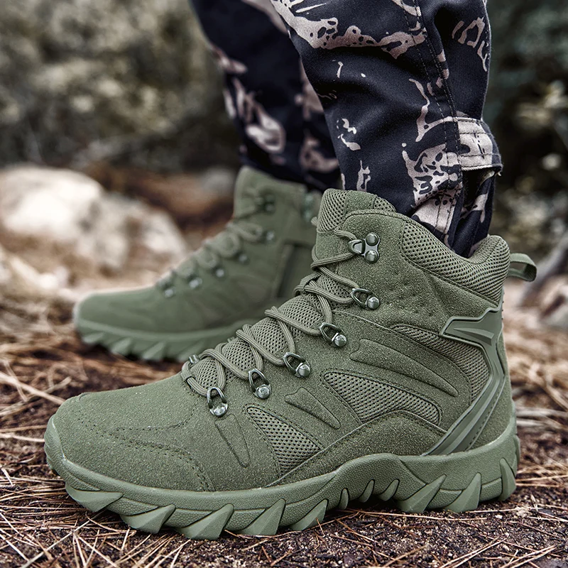 HIKEUP Men's Ankle Boots for Leather Men's Winter Boots Brand Designer Hiking Tactical Shoes Work Safety Sneakers Army