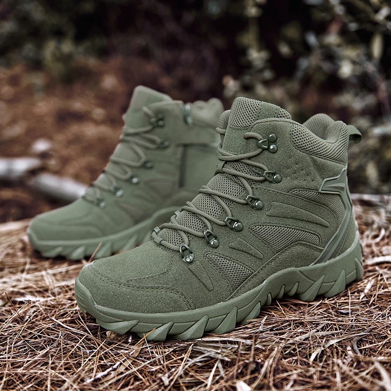 HIKEUP Men's Ankle Boots for Leather Men's Winter Boots Brand Designer Hiking Tactical Shoes Work Safety Sneakers Army