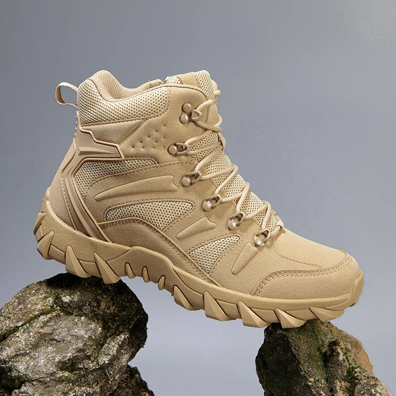 HIKEUP Men's Ankle Boots for Leather Men's Winter Boots Brand Designer Hiking Tactical Shoes Work Safety Sneakers Army