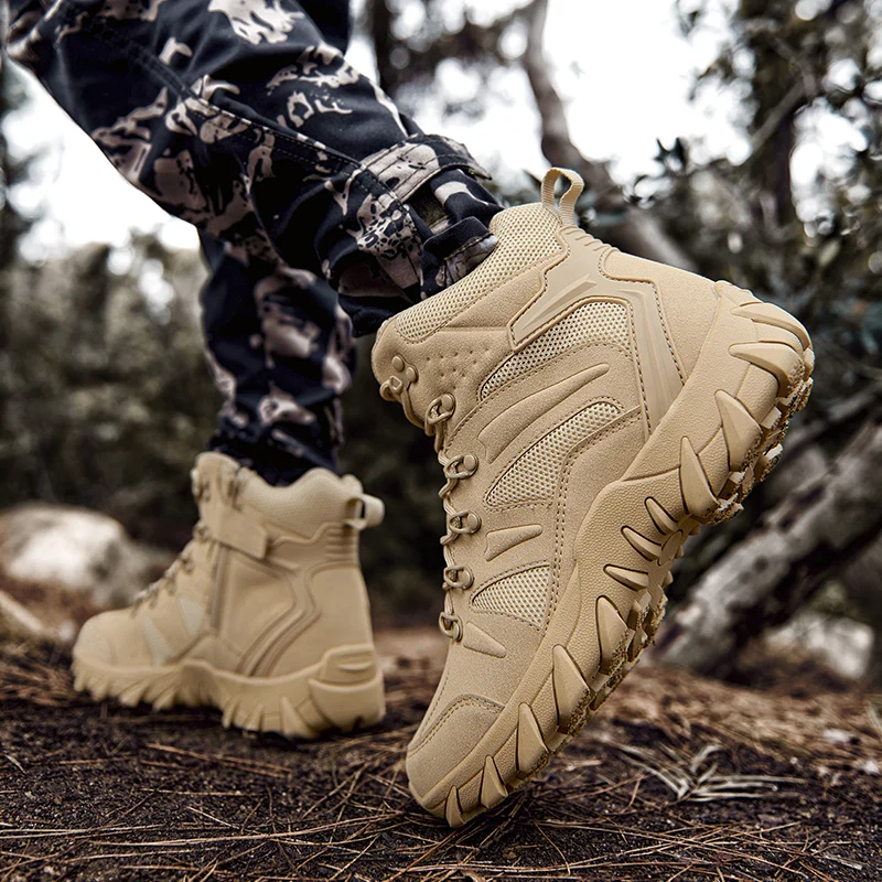 HIKEUP Men's Ankle Boots for Leather Men's Winter Boots Brand Designer Hiking Tactical Shoes Work Safety Sneakers Army