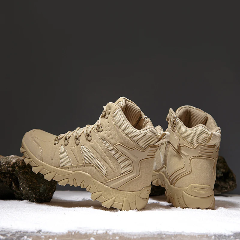 HIKEUP Men's Ankle Boots for Leather Men's Winter Boots Brand Designer Hiking Tactical Shoes Work Safety Sneakers Army