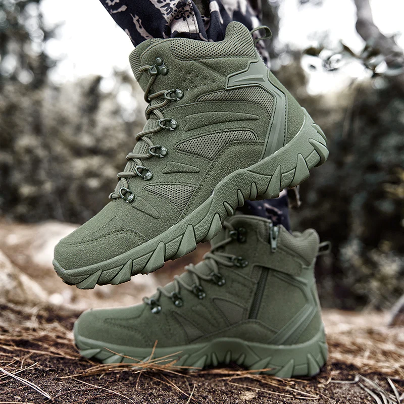 HIKEUP Men's Ankle Boots for Leather Men's Winter Boots Brand Designer Hiking Tactical Shoes Work Safety Sneakers Army