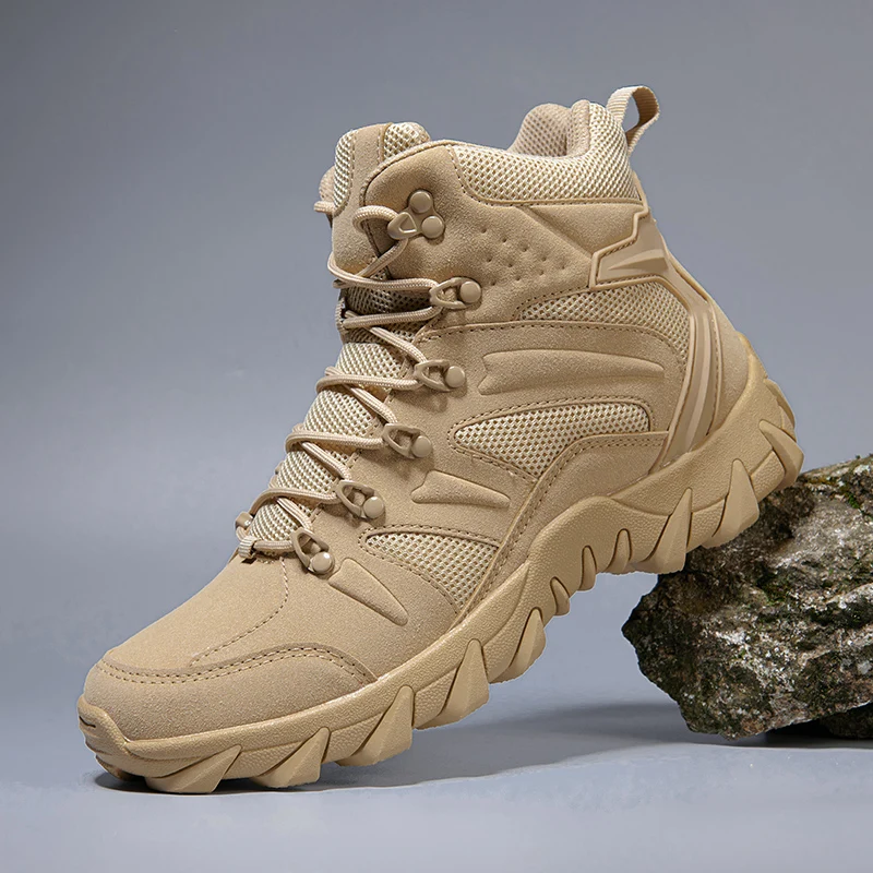 HIKEUP Men's Ankle Boots for Leather Men's Winter Boots Brand Designer Hiking Tactical Shoes Work Safety Sneakers Army
