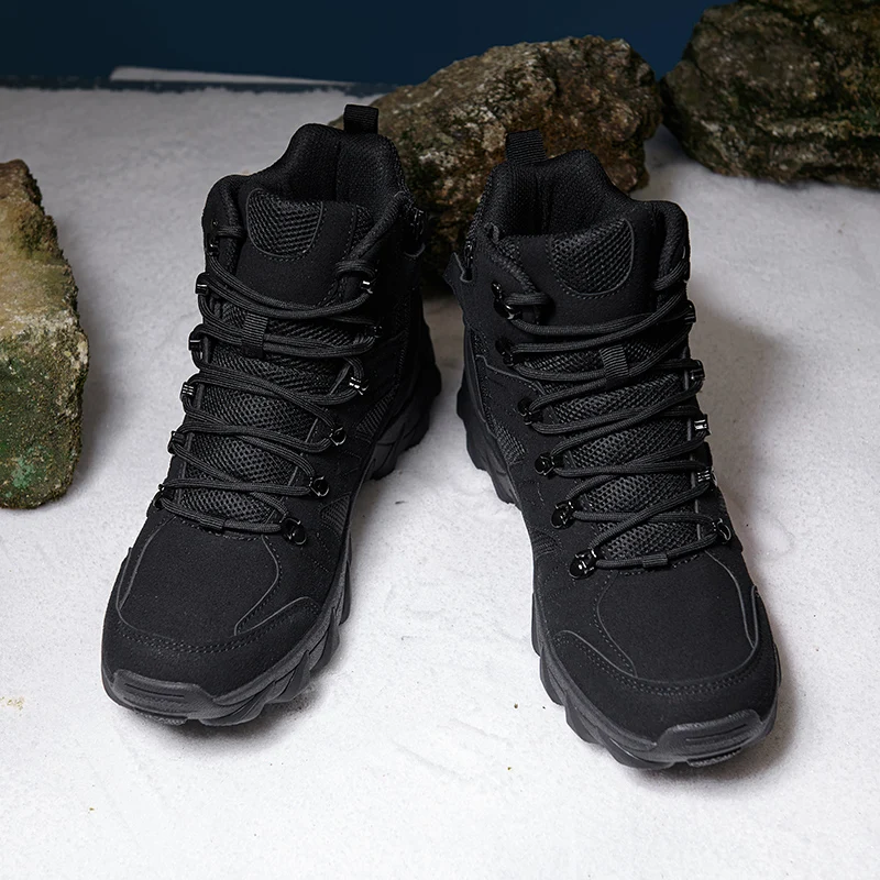 HIKEUP Men's Ankle Boots for Leather Men's Winter Boots Brand Designer Hiking Tactical Shoes Work Safety Sneakers Army