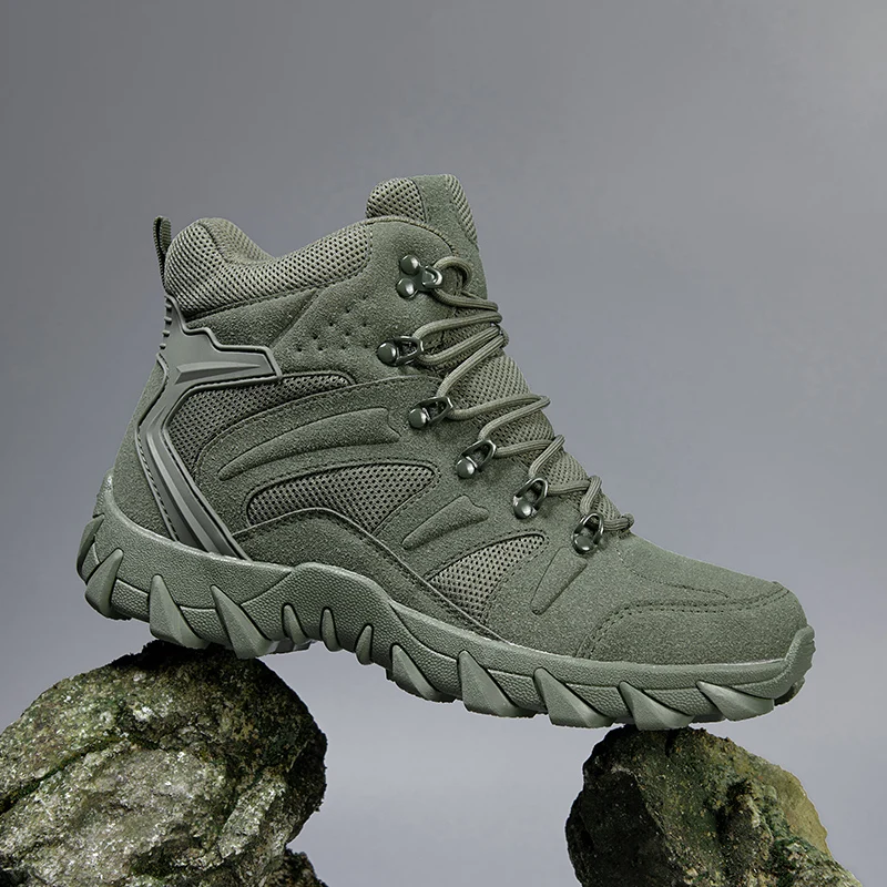 HIKEUP Men's Ankle Boots for Leather Men's Winter Boots Brand Designer Hiking Tactical Shoes Work Safety Sneakers Army