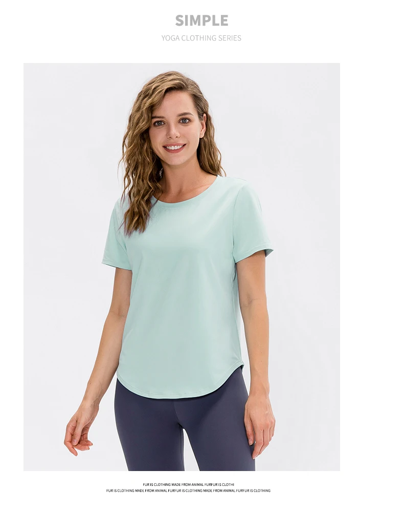 Women Yoga Top Solid Short Sleeve Sport T-Shirt Loose Fitness Yoga Top Gym Shirt Casual Running Top Training Shirt