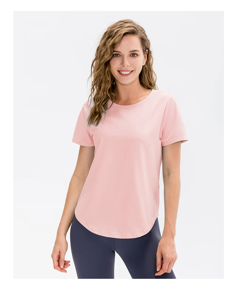 Women Yoga Top Solid Short Sleeve Sport T-Shirt Loose Fitness Yoga Top Gym Shirt Casual Running Top Training Shirt