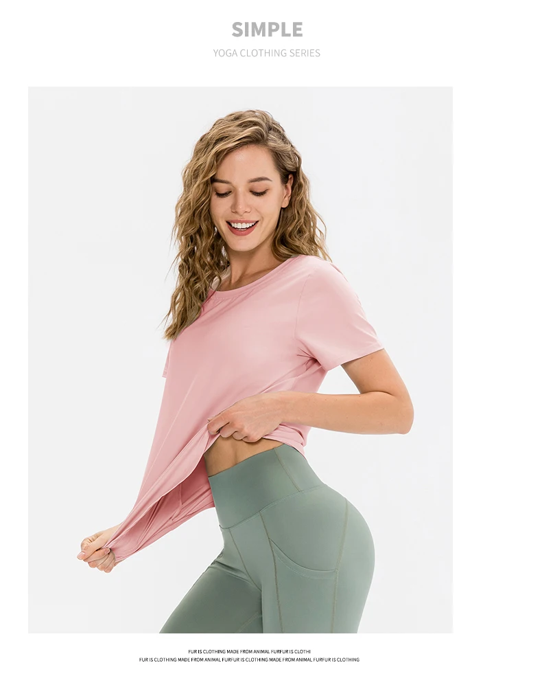 Women Yoga Top Solid Short Sleeve Sport T-Shirt Loose Fitness Yoga Top Gym Shirt Casual Running Top Training Shirt