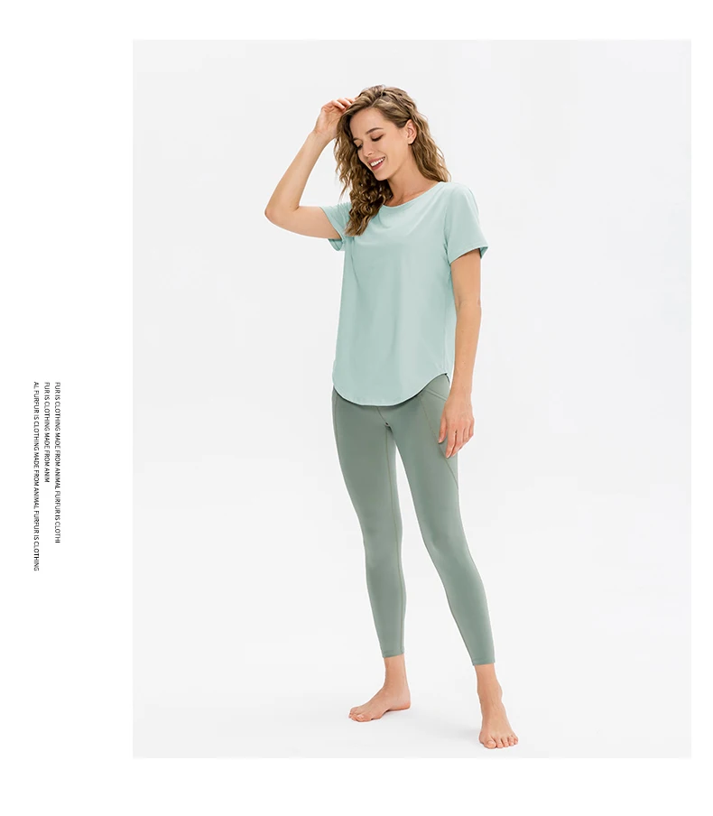 Women Yoga Top Solid Short Sleeve Sport T-Shirt Loose Fitness Yoga Top Gym Shirt Casual Running Top Training Shirt