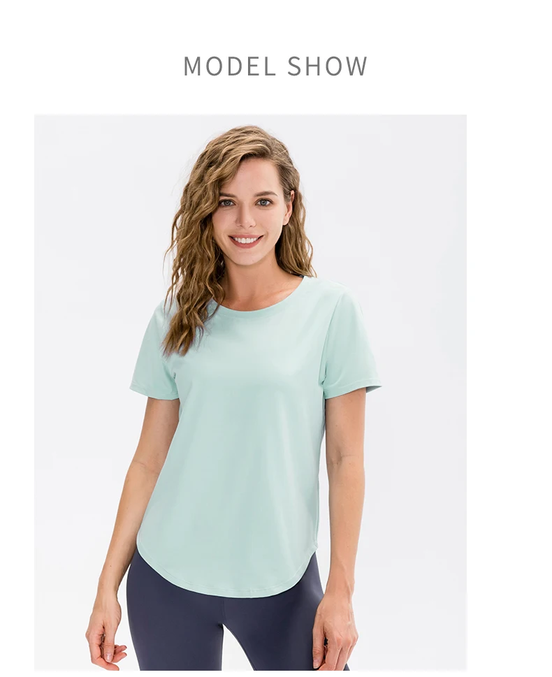 Women Yoga Top Solid Short Sleeve Sport T-Shirt Loose Fitness Yoga Top Gym Shirt Casual Running Top Training Shirt