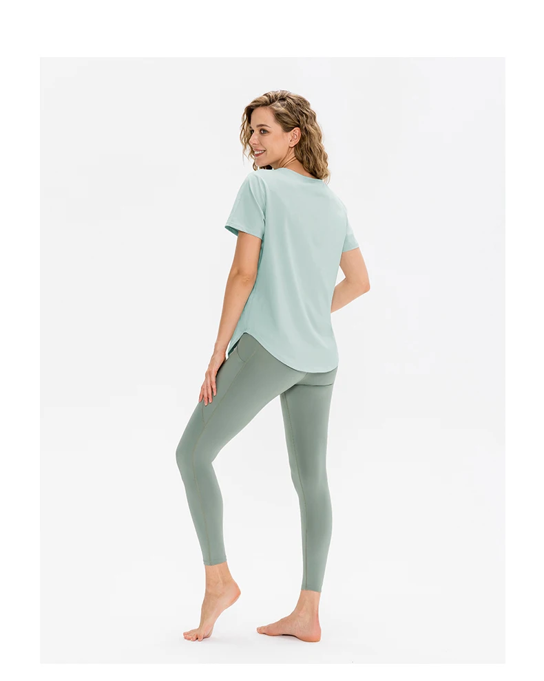 Women Yoga Top Solid Short Sleeve Sport T-Shirt Loose Fitness Yoga Top Gym Shirt Casual Running Top Training Shirt