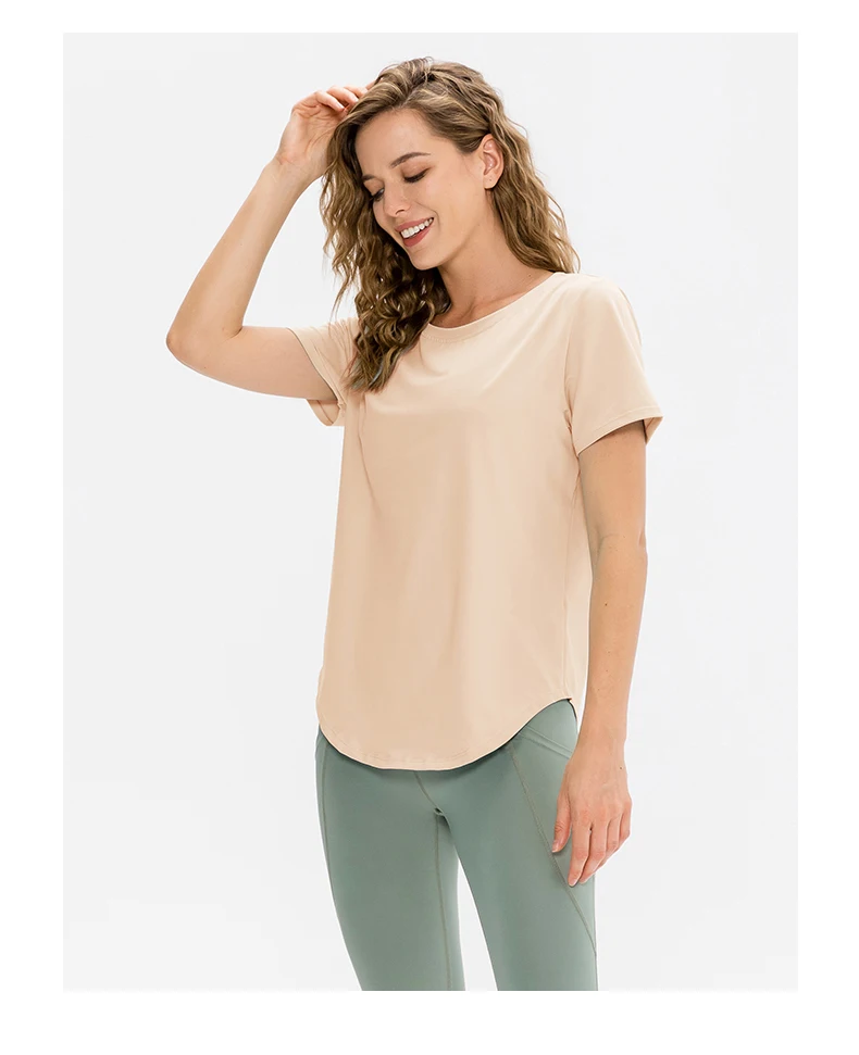 Women Yoga Top Solid Short Sleeve Sport T-Shirt Loose Fitness Yoga Top Gym Shirt Casual Running Top Training Shirt