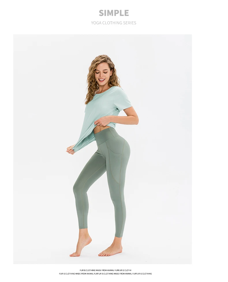 Women Yoga Top Solid Short Sleeve Sport T-Shirt Loose Fitness Yoga Top Gym Shirt Casual Running Top Training Shirt