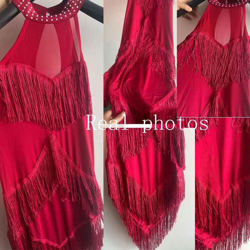 New Ladies Latin Dance Dress Women Black Stage Costumes Tassel Salsa Halter Rumba/Samba Salsa Perform Fitness Dancewear
