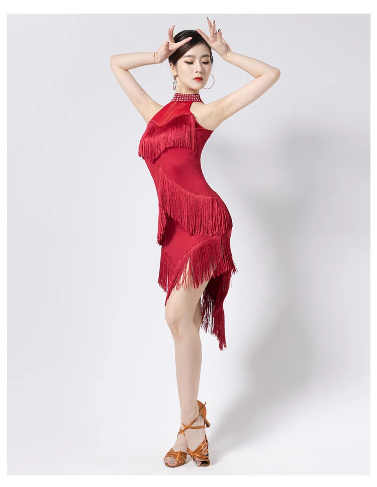 New Ladies Latin Dance Dress Women Black Stage Costumes Tassel Salsa Halter Rumba/Samba Salsa Perform Fitness Dancewear