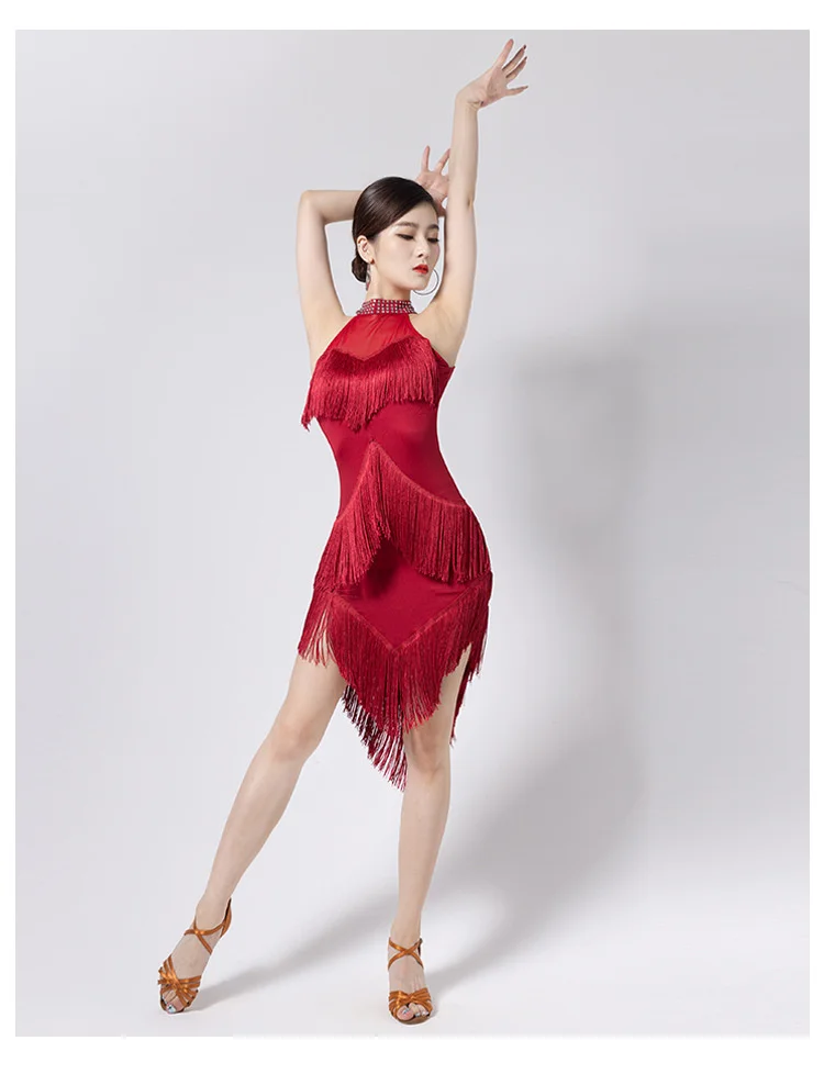 New Ladies Latin Dance Dress Women Black Stage Costumes Tassel Salsa Halter Rumba/Samba Salsa Perform Fitness Dancewear