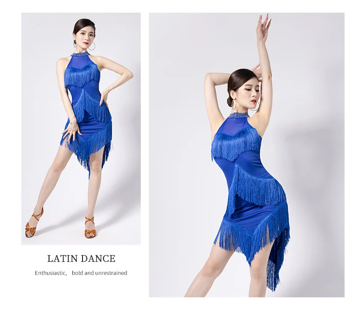 New Ladies Latin Dance Dress Women Black Stage Costumes Tassel Salsa Halter Rumba/Samba Salsa Perform Fitness Dancewear