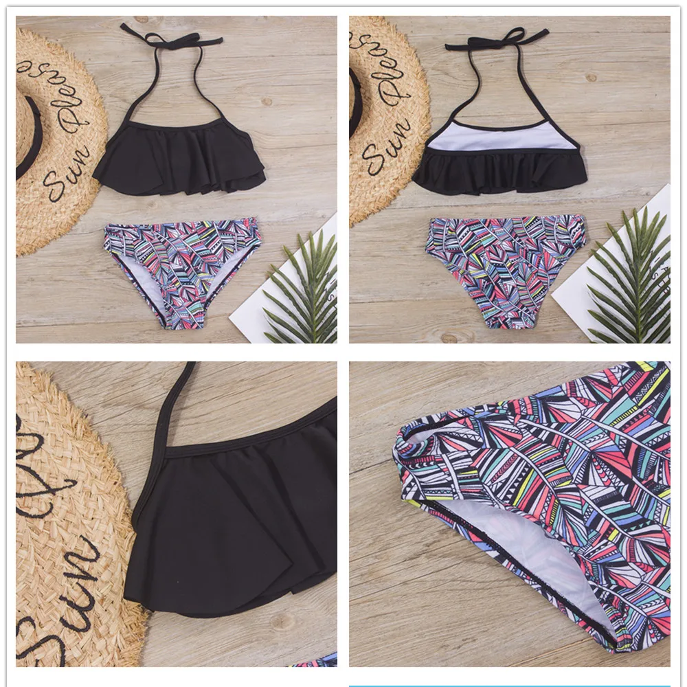 Print Summer Girls Kids Bikinis Set 5-14 Years Ruffle Kids Swimwear Swimsuit Children Bandage Swimming Bathing Suit Beachwear
