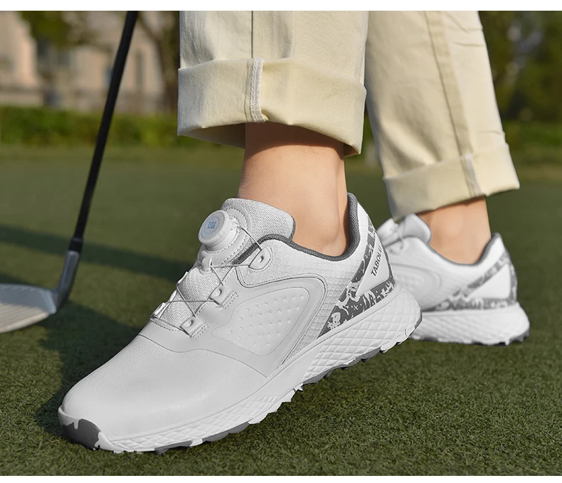 White Golf Shoes Men Women Waterproof Golf Sneakers Non-slip Spikeless Golf Trainers Leather Outdoor Sports Leather Golf Shoes