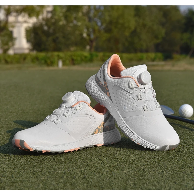 White Golf Shoes Men Women Waterproof Golf Sneakers Non-slip Spikeless Golf Trainers Leather Outdoor Sports Leather Golf Shoes