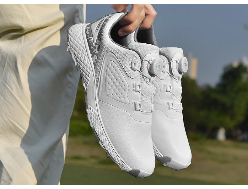 White Golf Shoes Men Women Waterproof Golf Sneakers Non-slip Spikeless Golf Trainers Leather Outdoor Sports Leather Golf Shoes