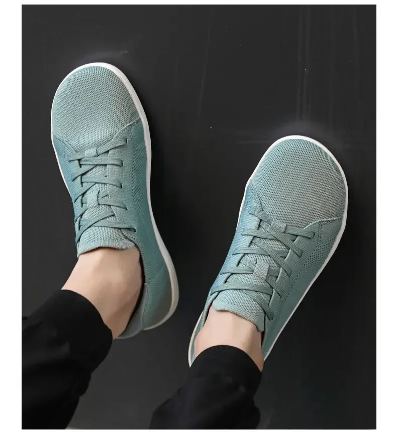 Simple Wide Footed Men's and Women Universal Mesh Breathable Sports Shoes Lightweight Soft Sole Zero Drop Sole Casual Flat Shoes