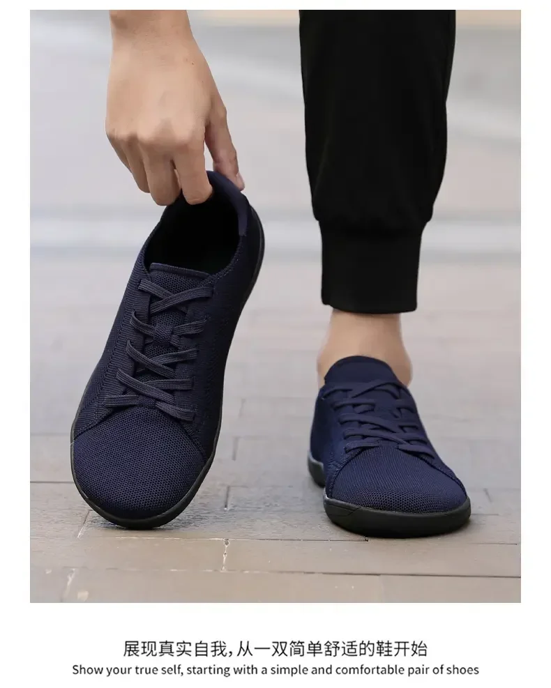 Simple Wide Footed Men's and Women Universal Mesh Breathable Sports Shoes Lightweight Soft Sole Zero Drop Sole Casual Flat Shoes