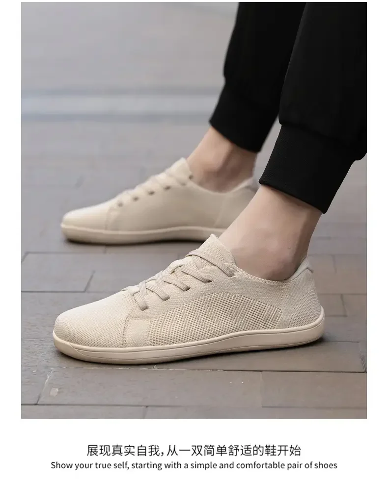 Simple Wide Footed Men's and Women Universal Mesh Breathable Sports Shoes Lightweight Soft Sole Zero Drop Sole Casual Flat Shoes