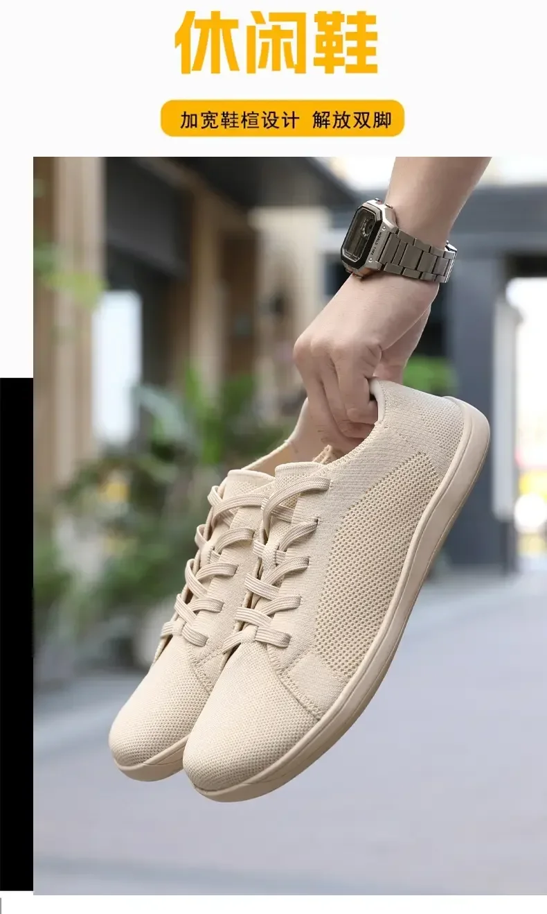 Simple Wide Footed Men's and Women Universal Mesh Breathable Sports Shoes Lightweight Soft Sole Zero Drop Sole Casual Flat Shoes
