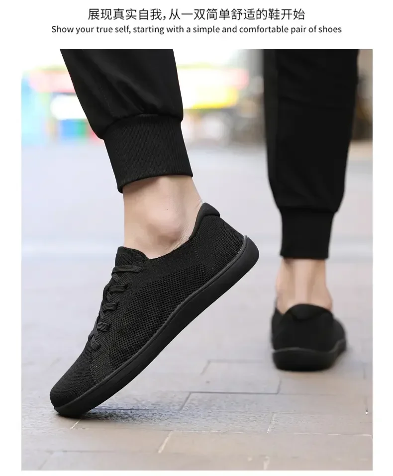 Simple Wide Footed Men's and Women Universal Mesh Breathable Sports Shoes Lightweight Soft Sole Zero Drop Sole Casual Flat Shoes