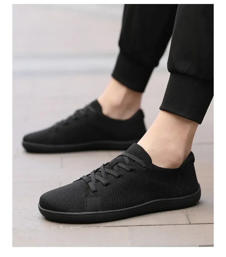 Simple Wide Footed Men's and Women Universal Mesh Breathable Sports Shoes Lightweight Soft Sole Zero Drop Sole Casual Flat Shoes