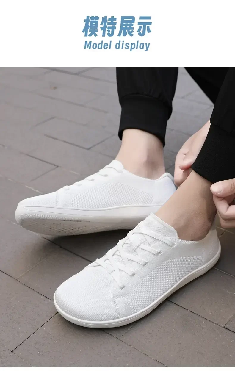 Simple Wide Footed Men's and Women Universal Mesh Breathable Sports Shoes Lightweight Soft Sole Zero Drop Sole Casual Flat Shoes