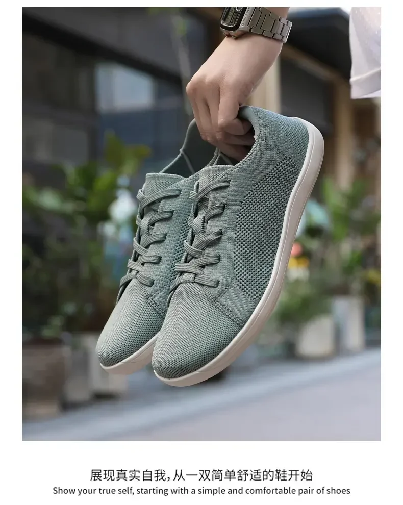Simple Wide Footed Men's and Women Universal Mesh Breathable Sports Shoes Lightweight Soft Sole Zero Drop Sole Casual Flat Shoes