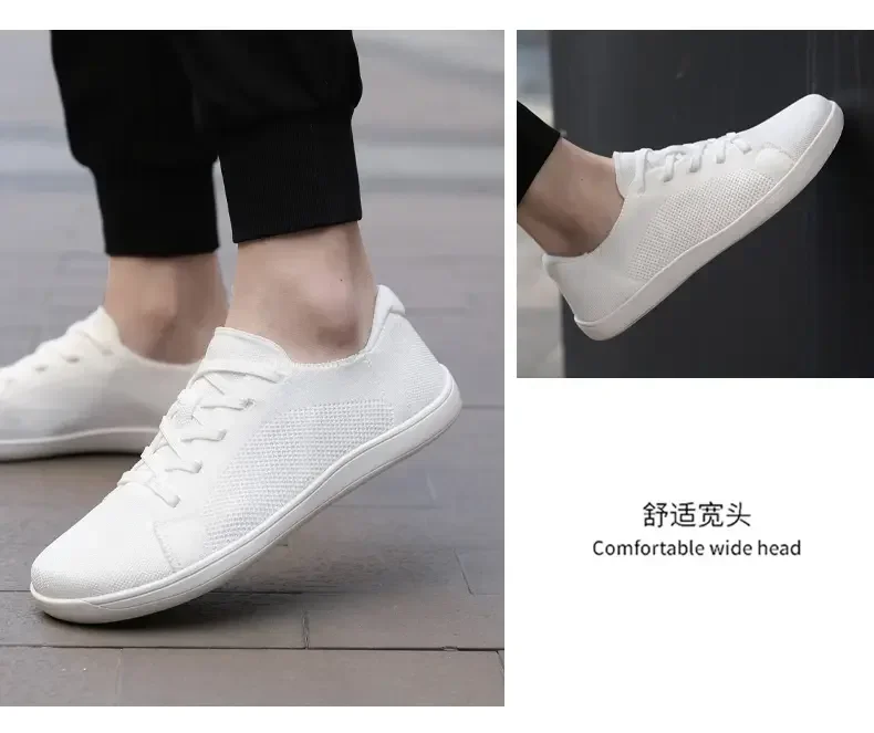 Simple Wide Footed Men's and Women Universal Mesh Breathable Sports Shoes Lightweight Soft Sole Zero Drop Sole Casual Flat Shoes