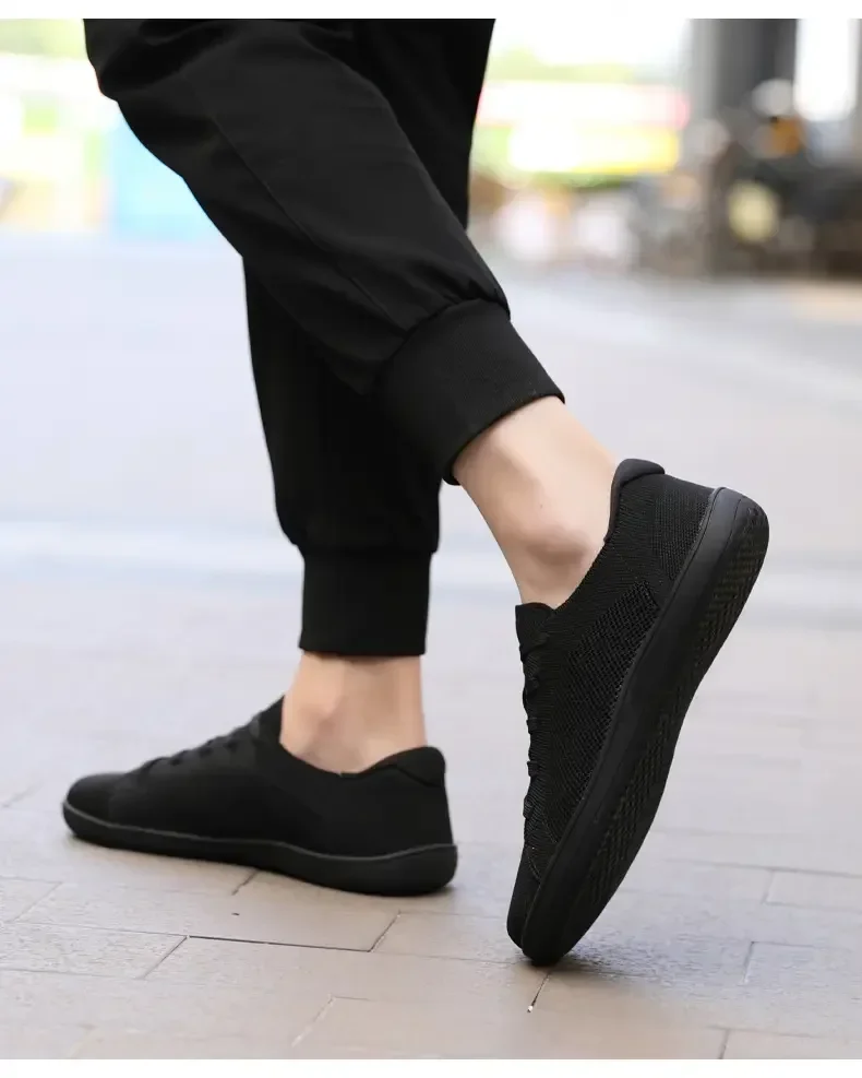 Simple Wide Footed Men's and Women Universal Mesh Breathable Sports Shoes Lightweight Soft Sole Zero Drop Sole Casual Flat Shoes