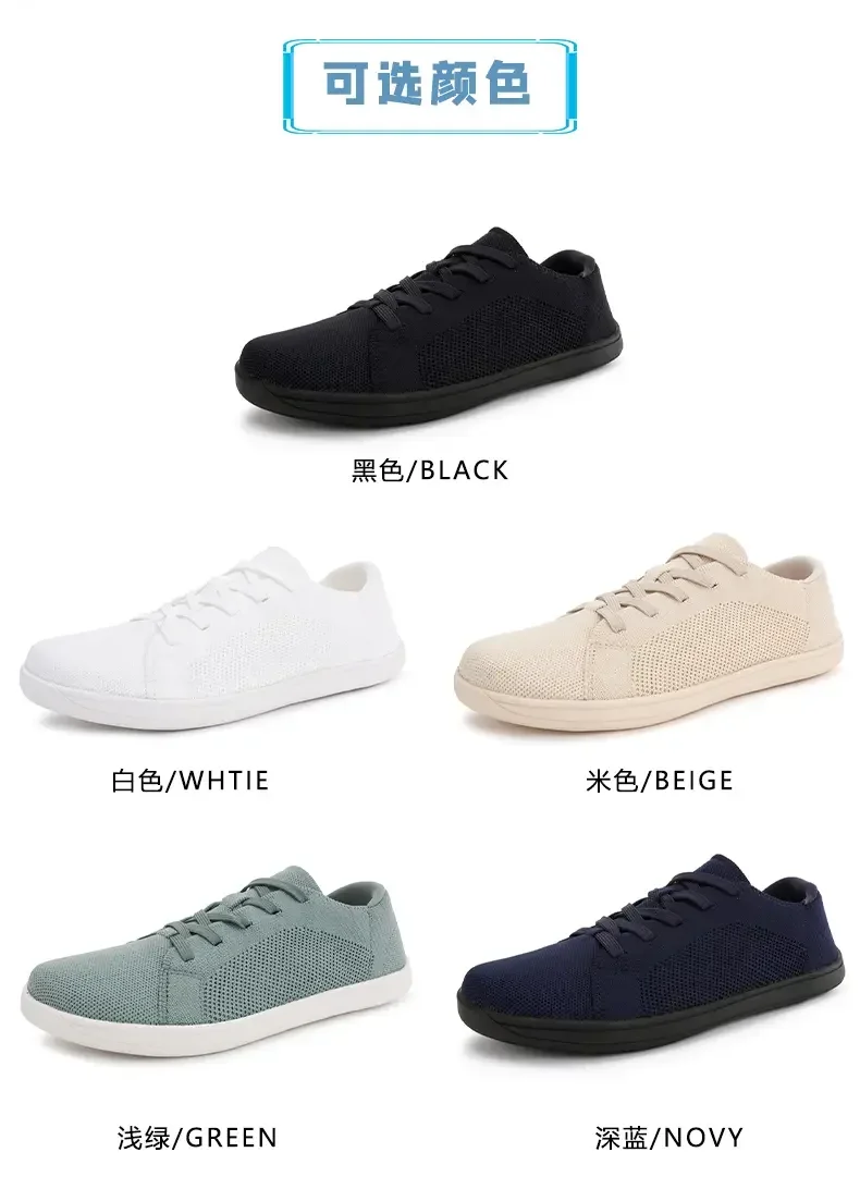 Simple Wide Footed Men's and Women Universal Mesh Breathable Sports Shoes Lightweight Soft Sole Zero Drop Sole Casual Flat Shoes