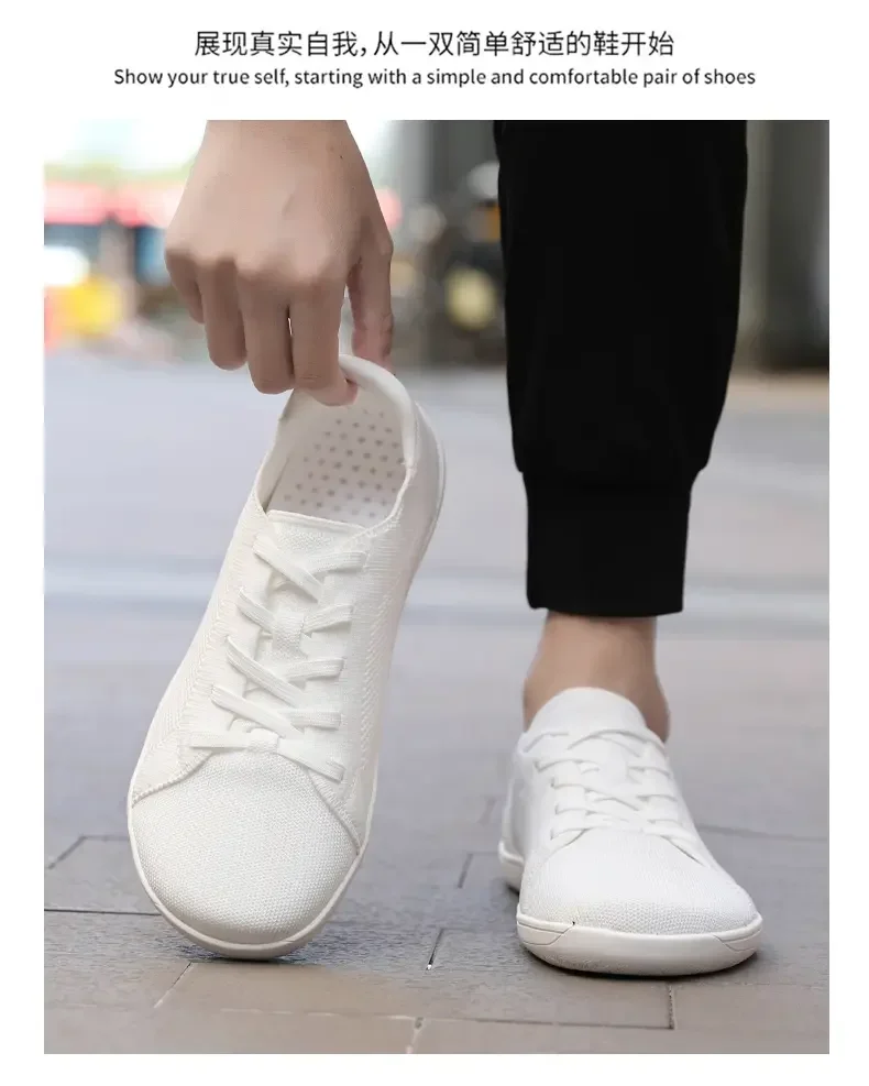 Simple Wide Footed Men's and Women Universal Mesh Breathable Sports Shoes Lightweight Soft Sole Zero Drop Sole Casual Flat Shoes