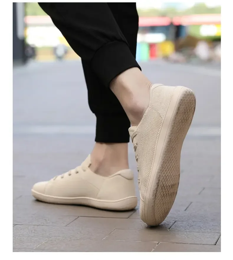 Simple Wide Footed Men's and Women Universal Mesh Breathable Sports Shoes Lightweight Soft Sole Zero Drop Sole Casual Flat Shoes