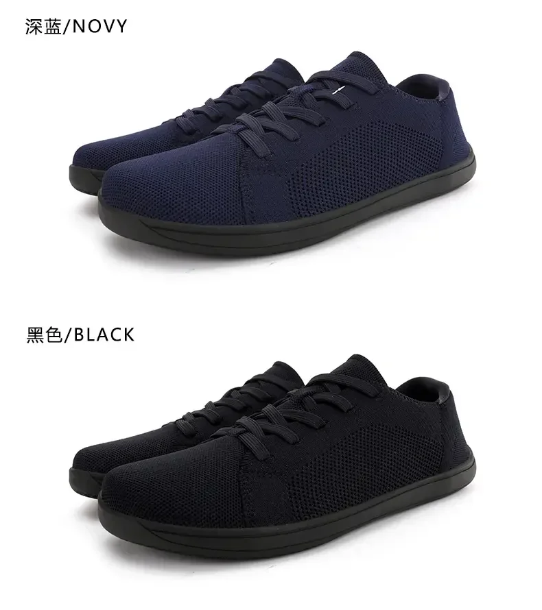 Simple Wide Footed Men's and Women Universal Mesh Breathable Sports Shoes Lightweight Soft Sole Zero Drop Sole Casual Flat Shoes