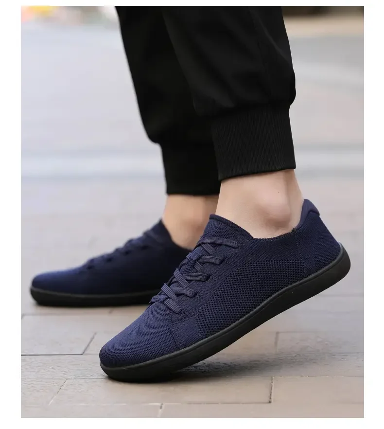 Simple Wide Footed Men's and Women Universal Mesh Breathable Sports Shoes Lightweight Soft Sole Zero Drop Sole Casual Flat Shoes