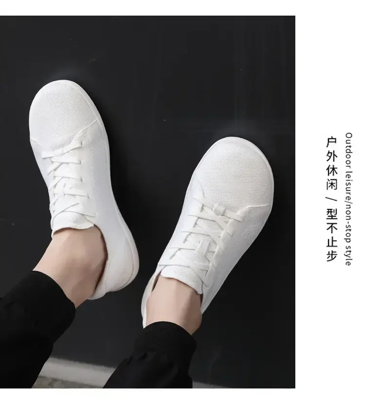 Simple Wide Footed Men's and Women Universal Mesh Breathable Sports Shoes Lightweight Soft Sole Zero Drop Sole Casual Flat Shoes