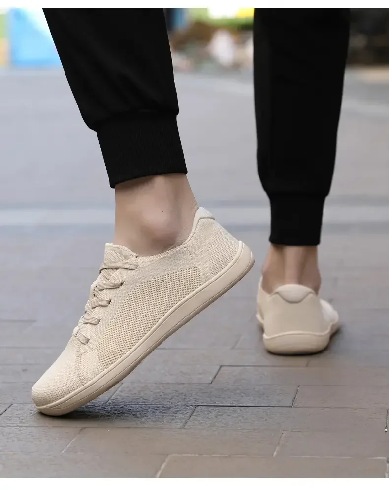 Simple Wide Footed Men's and Women Universal Mesh Breathable Sports Shoes Lightweight Soft Sole Zero Drop Sole Casual Flat Shoes