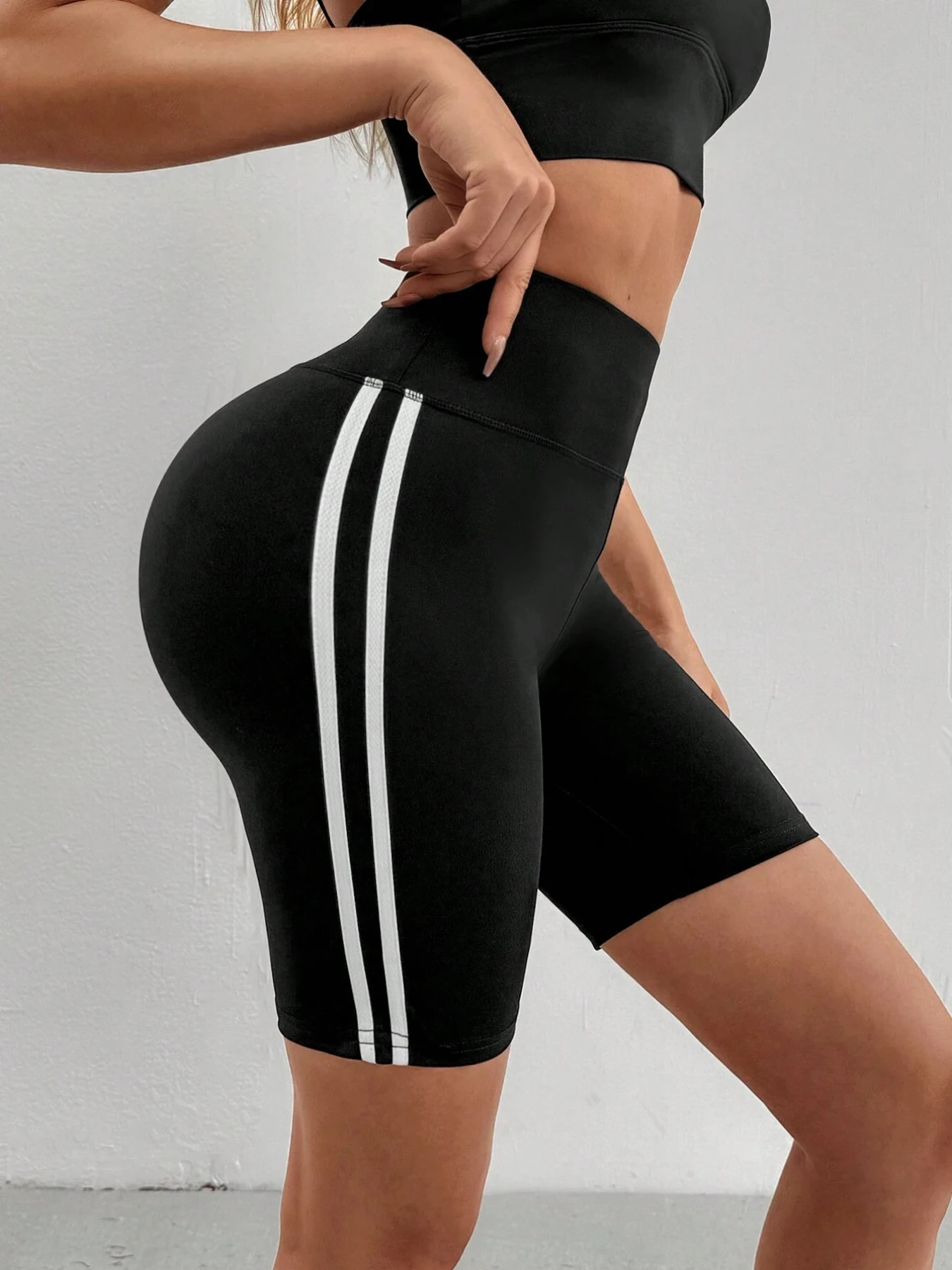 Yoga Shorts Pants With Double Stripes On The Sides High Waist Tummy Control Gym Fitness Leggings For Women Pants