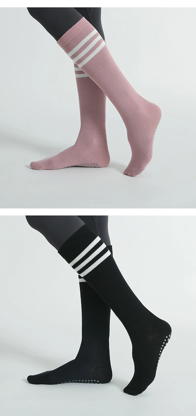 Autumn Winter Women Yoga Socks Striped Cotton Fitness Breathable Pilates Socks Middle Tube Non-Slip Gym Dance Ballet Grip Socks
